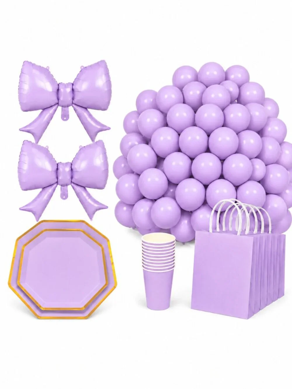 Purple Bow Birthday Party Supplies Set 84-Piece
